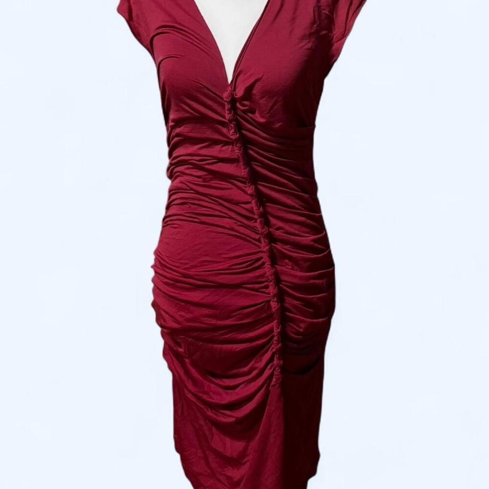 Leon Max burgundy ruched dress Size M